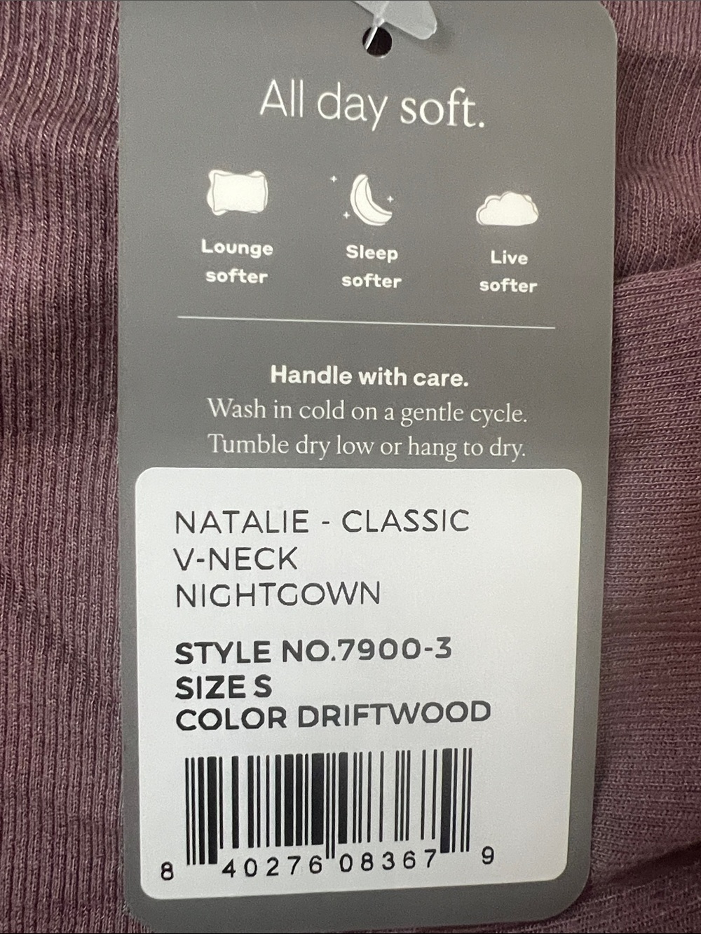 Softies Natalie Classic V-Neck Nightgown Driftwood Modal Long Sleeve Small NWT - Picture 6 of 10